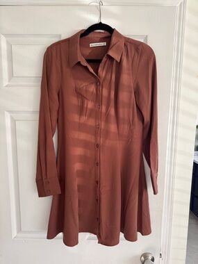 Abercrombie & Fitch Rust Brown Button-Front Long Sleeve Dress